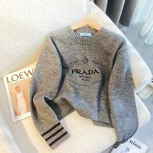 Prada Gray Logo Crew Neck Sweater